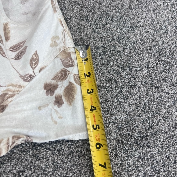 Liz Claiborne Ivory Brown Floral Linen Rayon Crop Top Botton Close Women’s US 4 - Picture 5 of 6